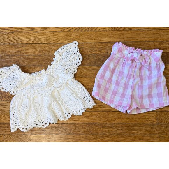 Mayoral Other - Mayoral Girls' Eyelet Blouse and Gingham Shorts Size 3